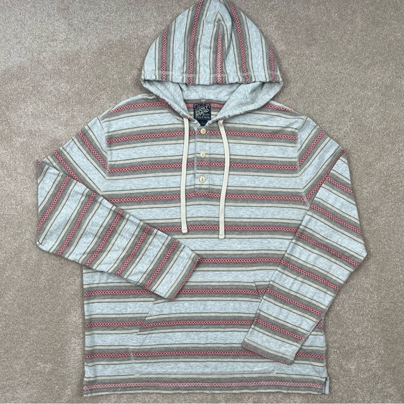 Lucky Brand Other - Lucky Brand Knit Wear Hoodie Large Gray & Red Stripe Pullover Casual Preppy Men